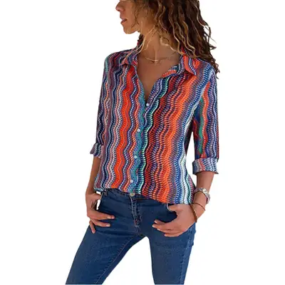Women's 2022 Floral Stripe Slim Fit Shirt