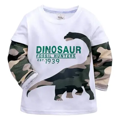Kids Dino Print Long Sleeve T-Shirt White