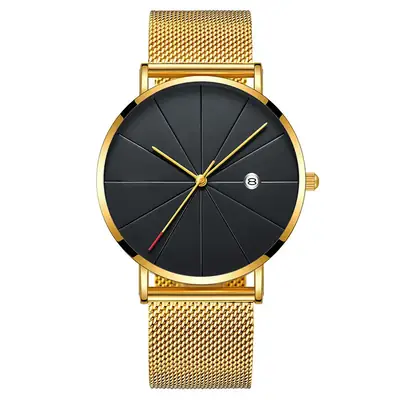 Men's Black Mesh Watch Quartz Waterproof Simple Concept