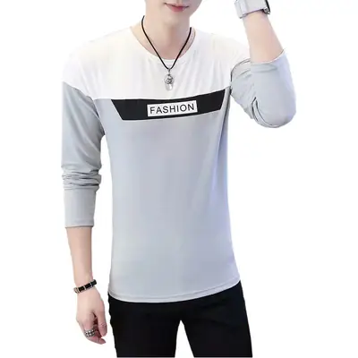 Men's Long Sleeve T-Shirt White Black Fashion Print