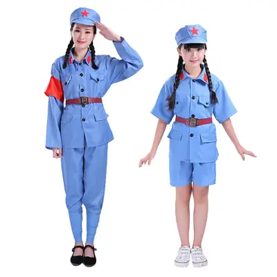 Children Red Army Military Blue Pants Set