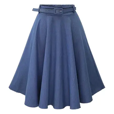 Denim Belted Skirt Blue Summer Wear