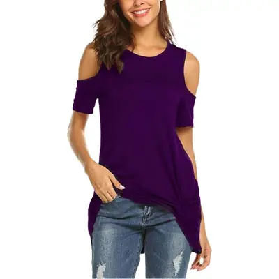 2025 Cross-Border Kink T-Shirt Shoulder Leaking Purple