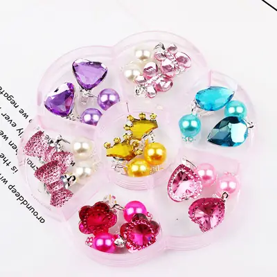 Girls Acrylic Pearl Earrings 7 Pairs Pink Blue