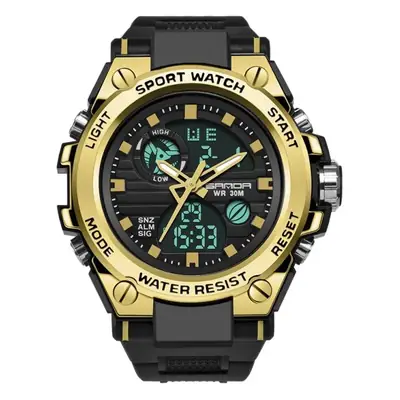 Sanda Military Male Watch Gold Black Multifunctional Waterproof