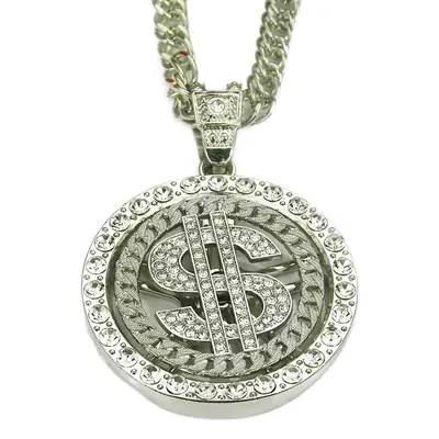 Diamond Encrusted Dollar Rotating Necklace for Men