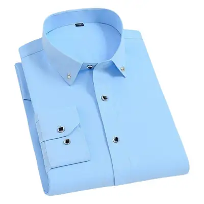 New Men's Blue Buckle Collar Shirt