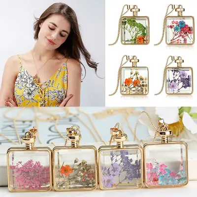Dried Flower Starry Photo Frame Necklace