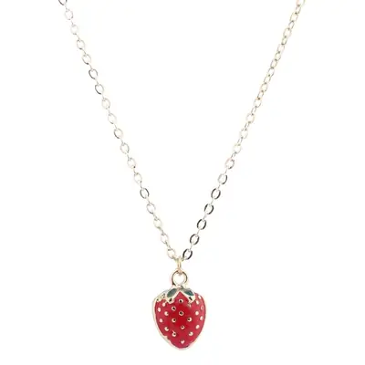 Red Oil Dropping Strawberry Pendant Necklace for Girls