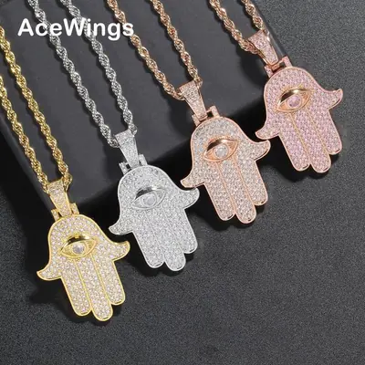 European Hip Hop Lucky Palm Necklace with Full Zirconium Pendant