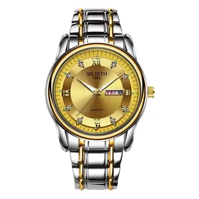 Swiss Style Men's Quartz Watch Gold Silver Dual Calendar