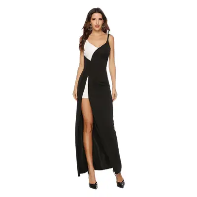 Black & White High Slit Long Sleeve Dress for Women