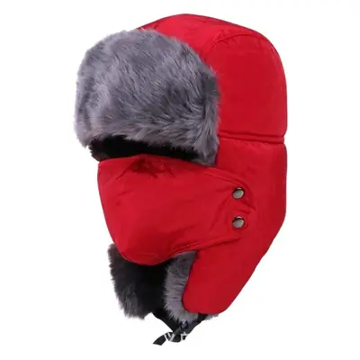 Winter Fur Ear Mask Hat Red Men Women
