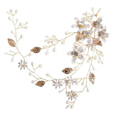 Golden Bridal Hair Accessories with White Beads