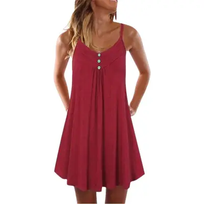 Black Button Strap Dress for Women Summer Wear