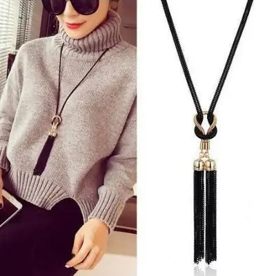 Joker Tassel Necklace Women Black Gold Long Chain