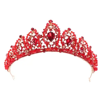 Red Crystal Crown Bridal Hair Accessory for Women