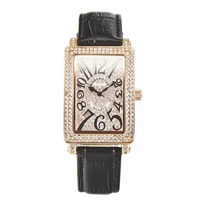Korean Square Diamond Women's Watch Black Leather