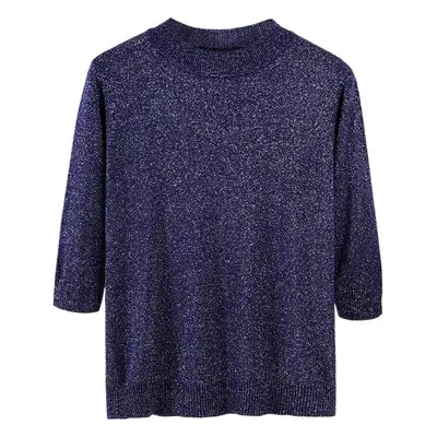 Women's 2019 Knitted Blue Round Neck Sweater