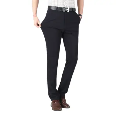 Men's Black Slim Fit Business Trousers with 1-3cm Elasticity