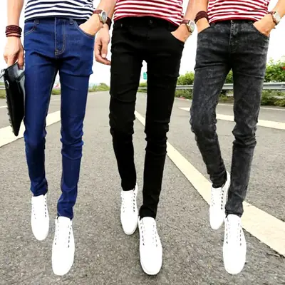 Korean Men's Black Skinny Jeans Factory Direct