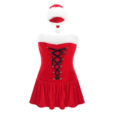 Red Christmas Dress with Lace Up Front