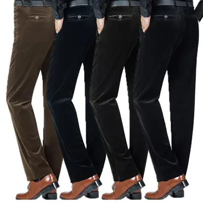 Men's Black Straight Leg Pants Autumn Winter Loose Casual
