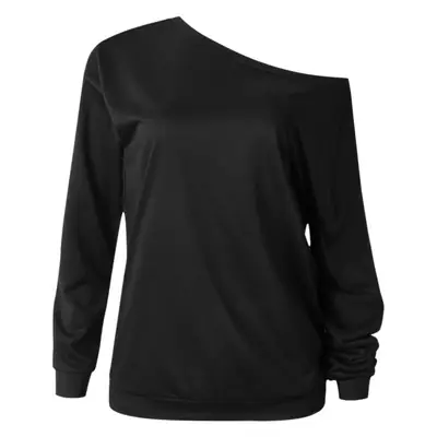 Women's Crew Neck Sweater Top Black Shoulder Long Sleeve