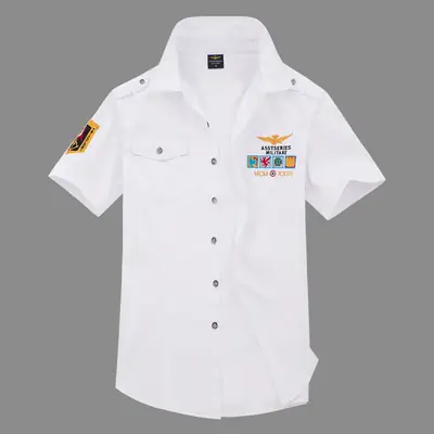 Men Japanese Flying Suit Blue Short Sleeve Shirt