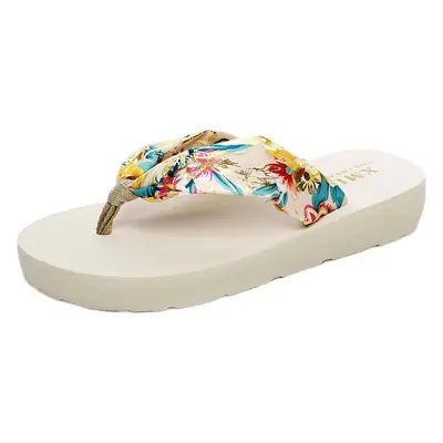 Summer New Beach Slippers Women's Outer Wear Flip-flops Mid-heel Non-slip Bohemian Sandals