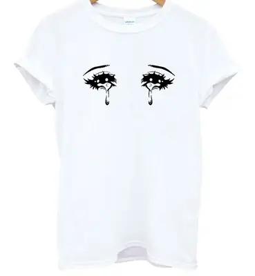 White T-Shirt with Eye Tear Graphic Print