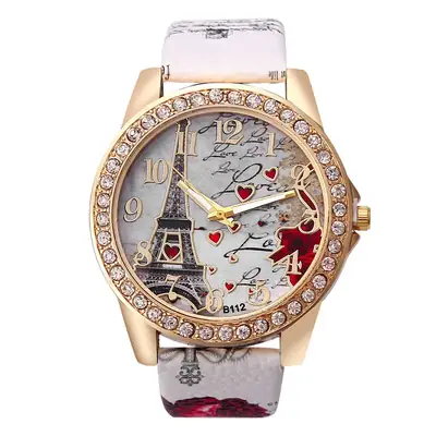 Women's Eiffel Tower Watch with Heart & Signatures Design