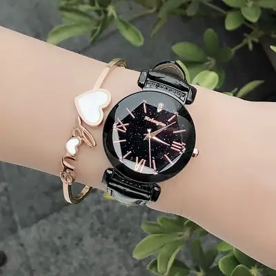 Star Watch for Women Quartz Leather Band White
