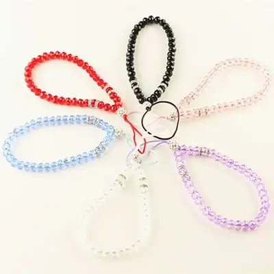 Crystal Beaded Wrist Lanyard with Blue Beads
