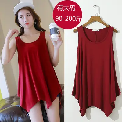 Women's Sleeveless Vest Red Irregular Hem Large