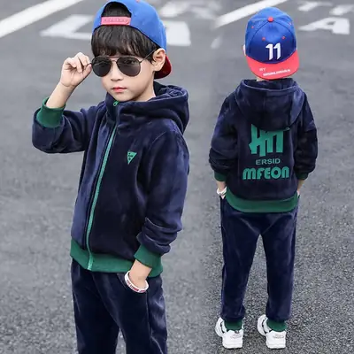 Kids Velvet 2-Piece Hooded Suit Blue Green 2025