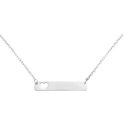 Stainless Steel Rectangular Heart Pendant Necklace 18in