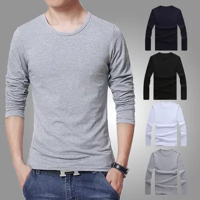 Men's 160g Long Sleeve White T-Shirt Slim Fit