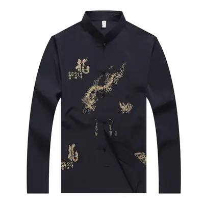 Men's White Embroidered Tang Suit Long Sleeve Spring Summer