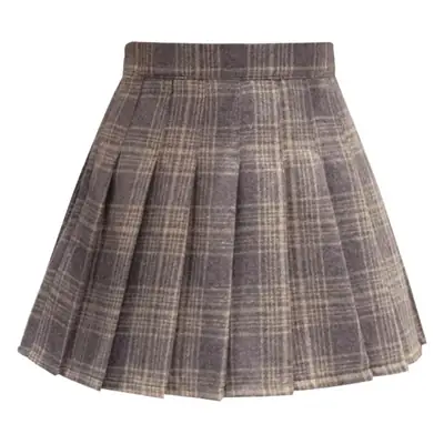 Women Wool Plaid Pleated Skirt Set Winter College