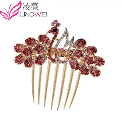 South Korea Rhinestone Peacock Hair Comb for Women