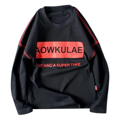 Korean Boys Long Sleeve T-Shirt Black Red AOWKULAAE