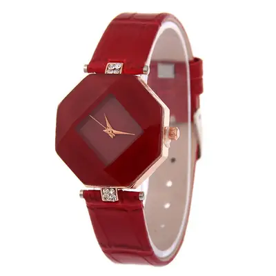 Red Rhombus Women's Quartz Watch with Leather Band