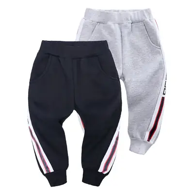 Boys Grey Fleece Sweatpants Side Stripes 2025 Winter