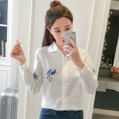 2025 Korean Style Embroidered Cotton Shirt for Women
