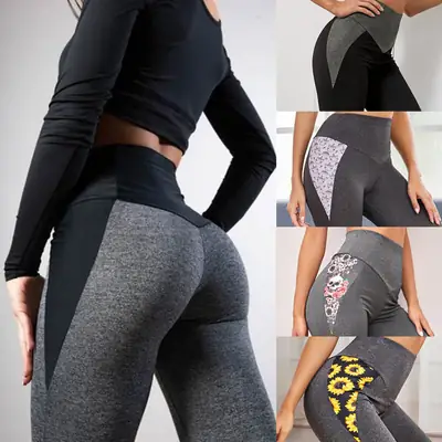 High Waist Hip Stretch Tight Sports Yoga Leggings Grey Black