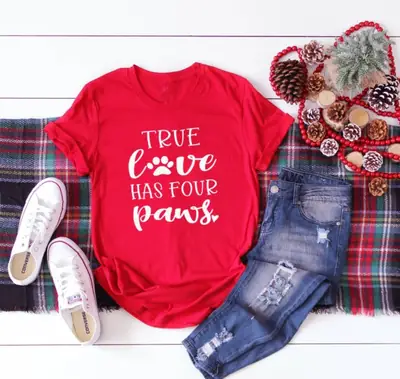 True Love Has Four Paws Red T-Shirt for Men Women
