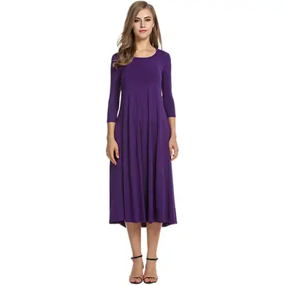 Purple Long Sleeve Round Neck Dress for Women Large