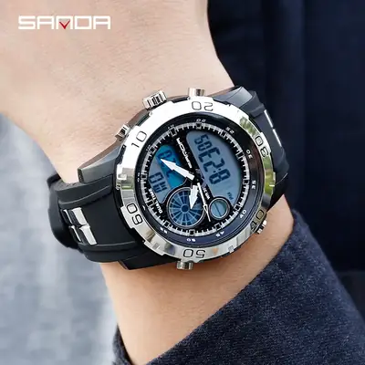 Sanda Watch Waterproof Black Multifunctional Men's Electronic Wristwatch