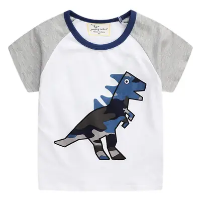 Boys T-Shirt Dinosaur Cartoon Short Sleeve White Blue